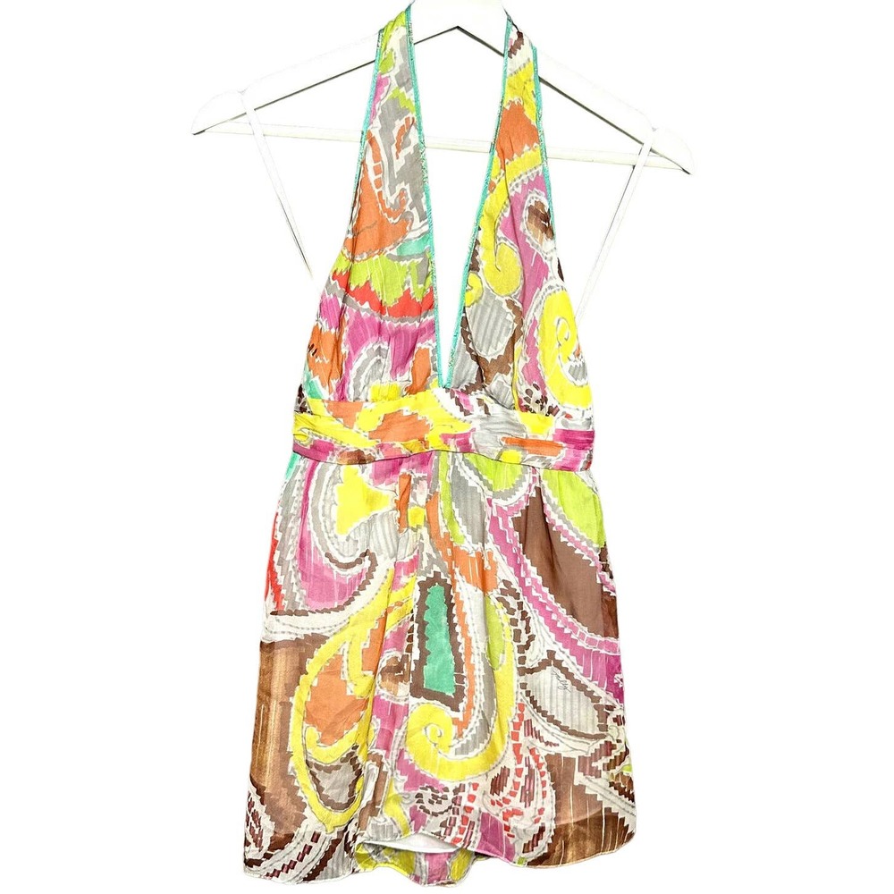Milly Of New York Women's Multicolor Abstract Print Silk Halter Top Size 4